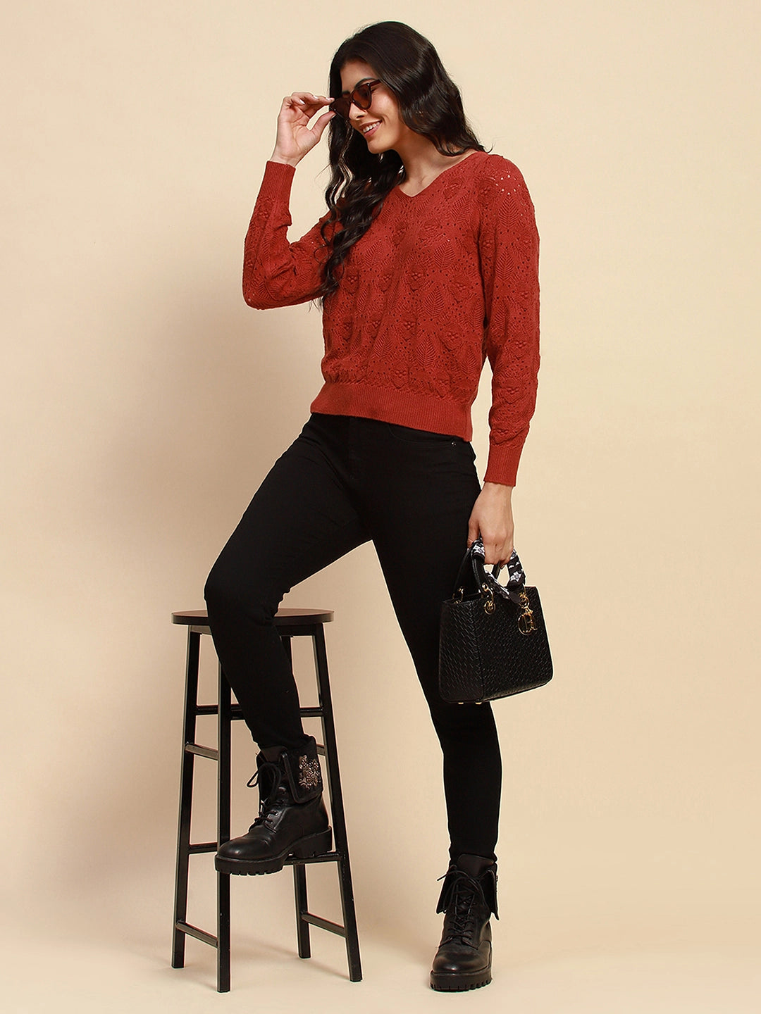 Rust Viscose Relaxed Fit Pullover - Global Republic