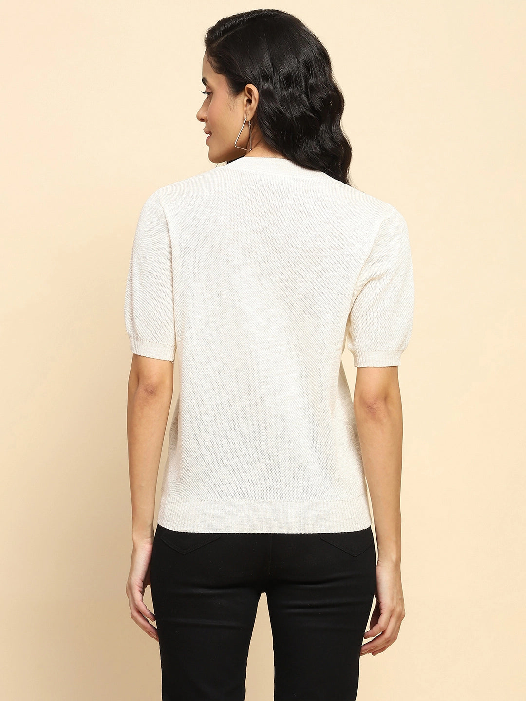 Cream Embellished Viscose Top - Global Republic