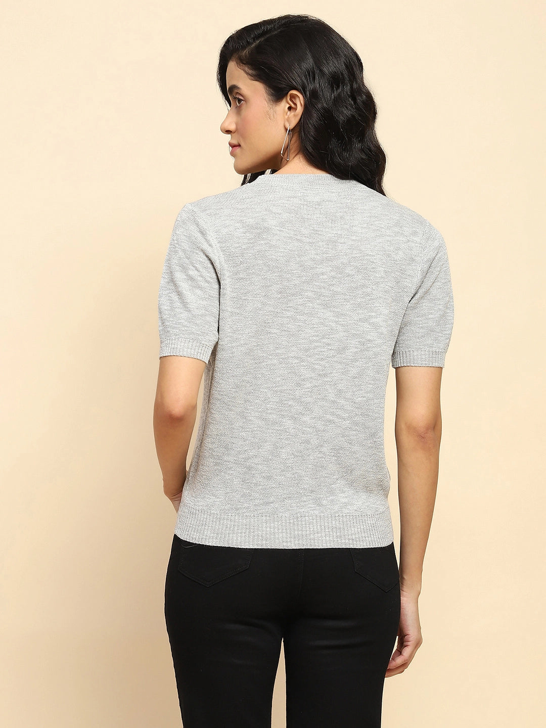 Grey Embellished Viscose Top - Global Republic