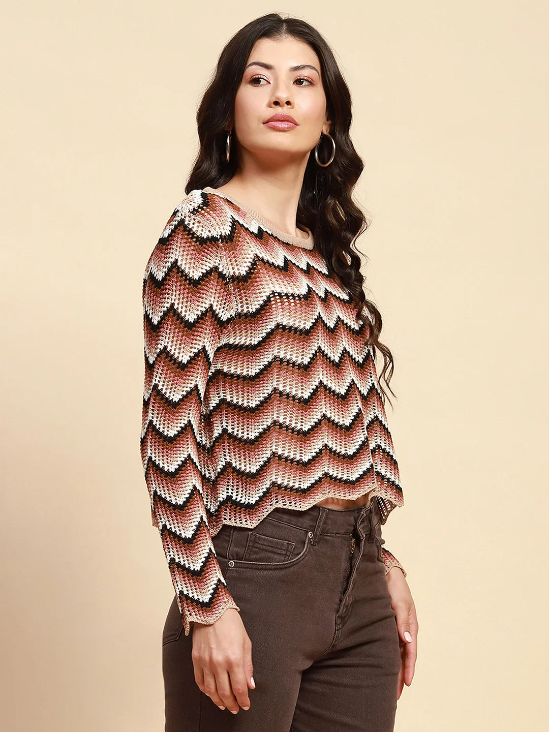 Beige Acrylic Loose Fit Top - Global Republic