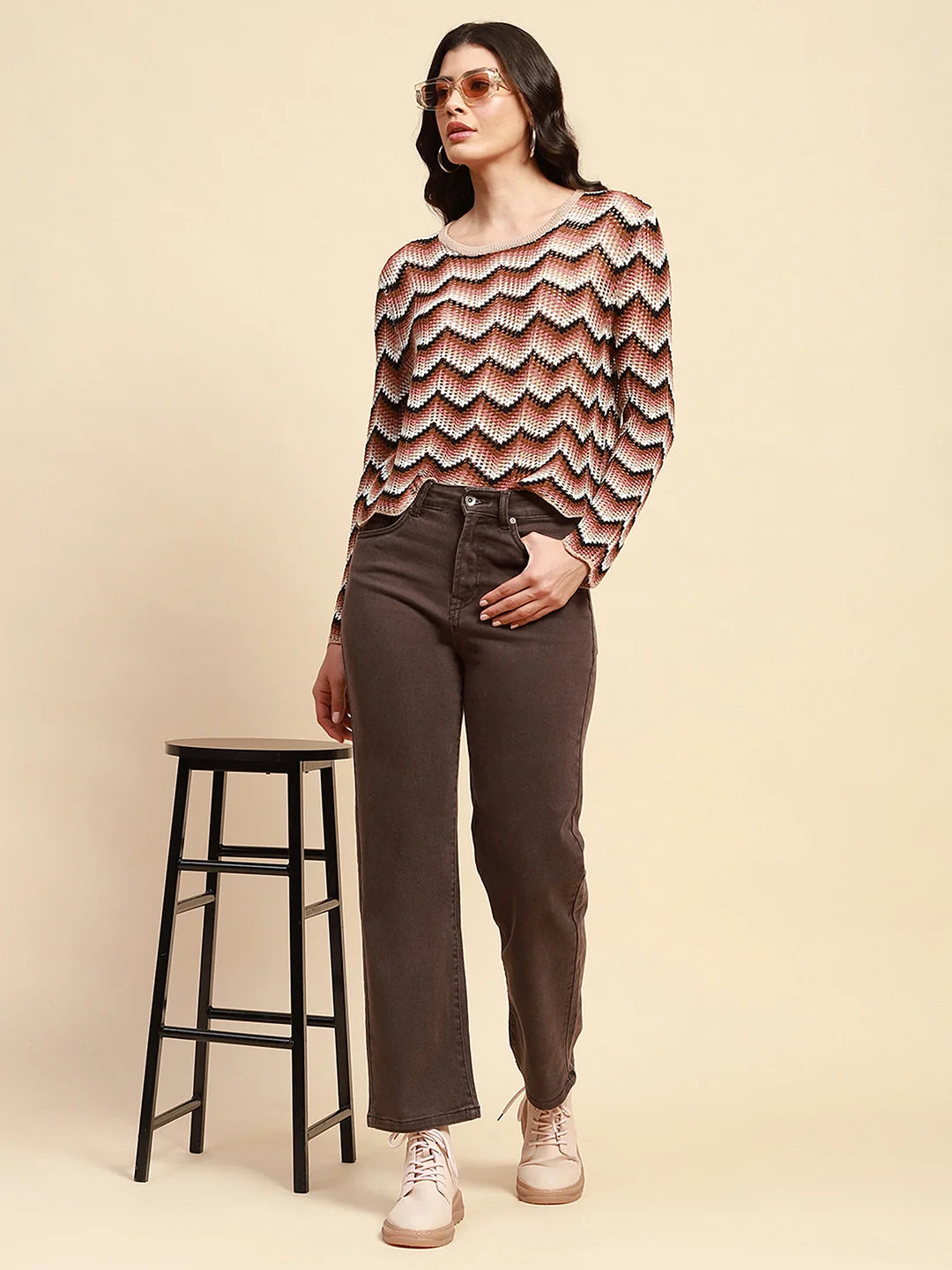 Beige Acrylic Loose Fit Top - Global Republic