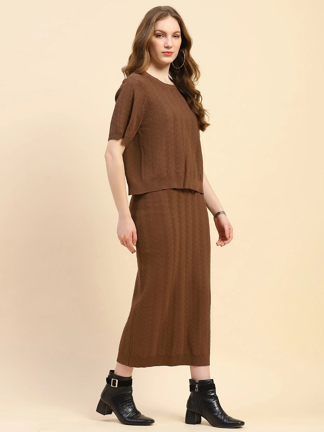 Brown Solid Viscose Blend Co-ord Set - Global Republic