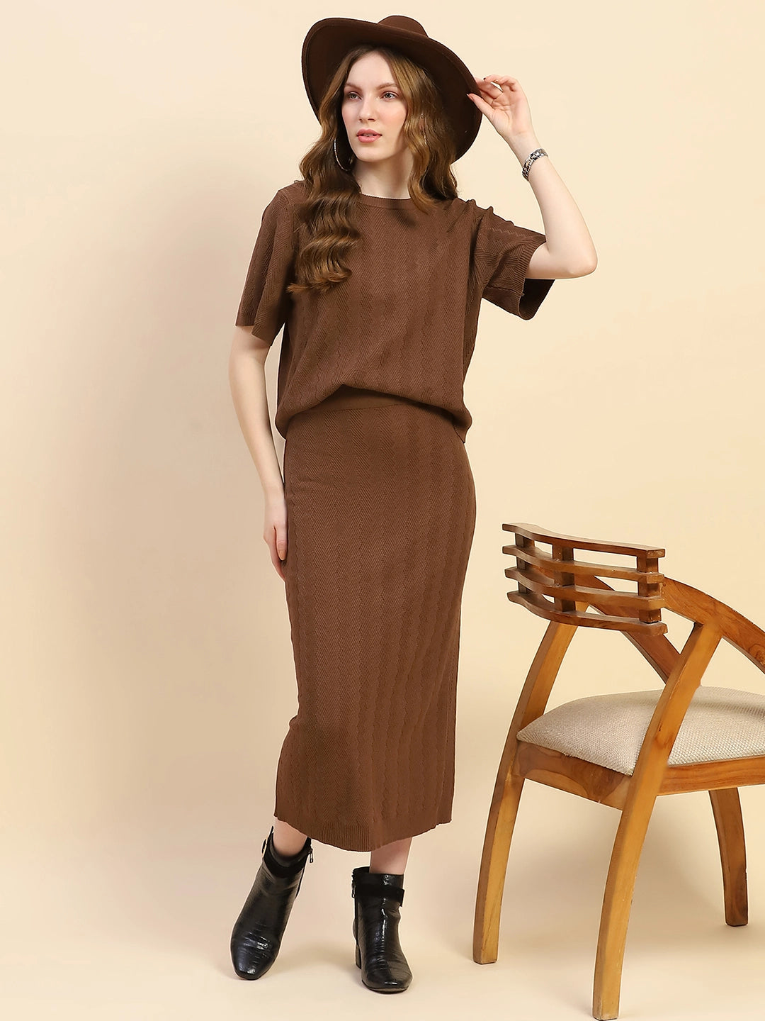 Brown Solid Viscose Blend Co-ord Set - Global Republic