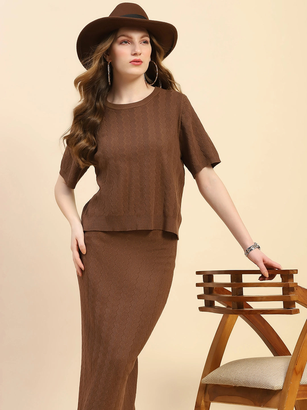 Brown Solid Viscose Blend Co-ord Set - Global Republic