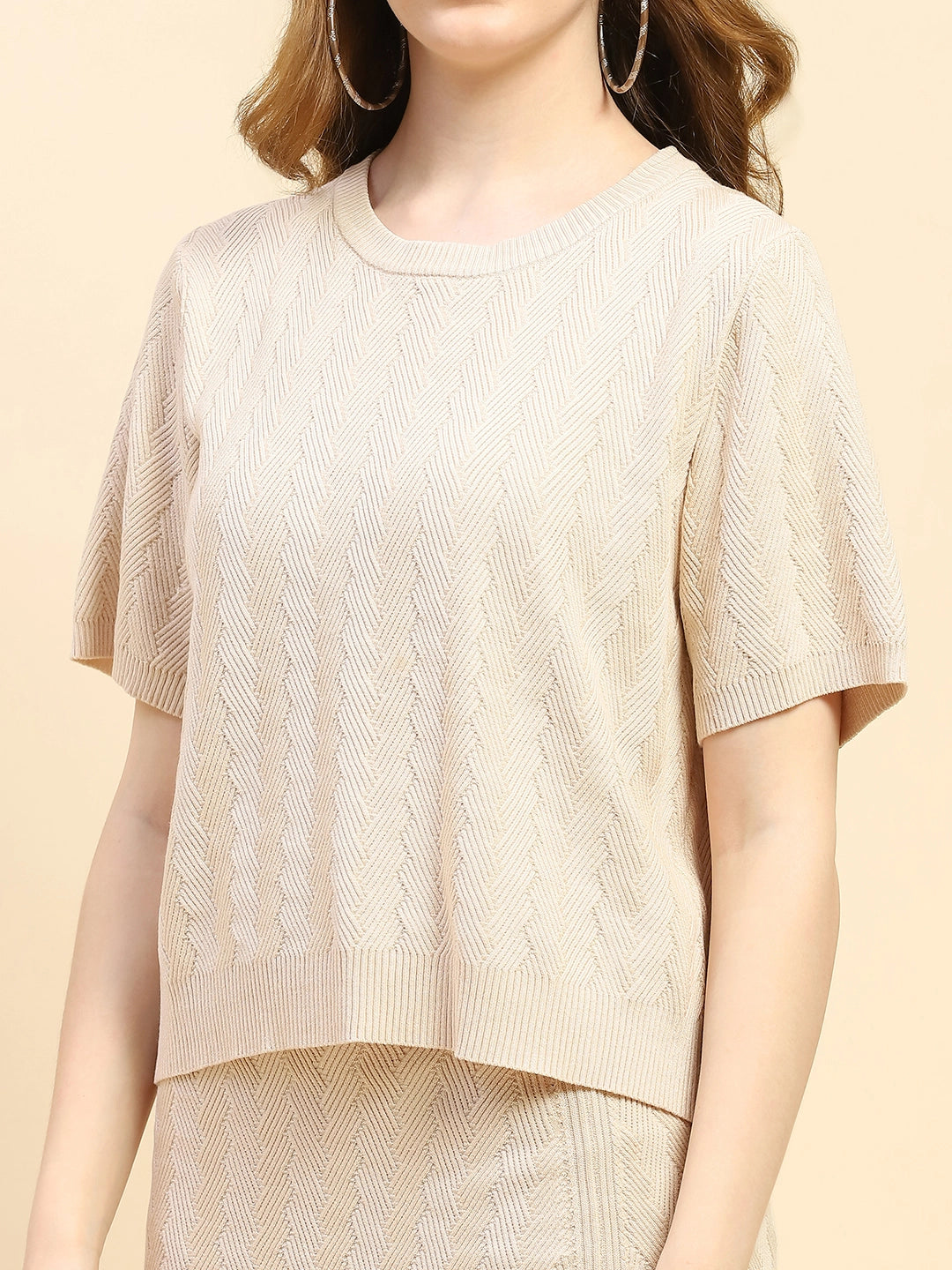 Beige Solid Viscose Blend Co-ord Set - Global Republic