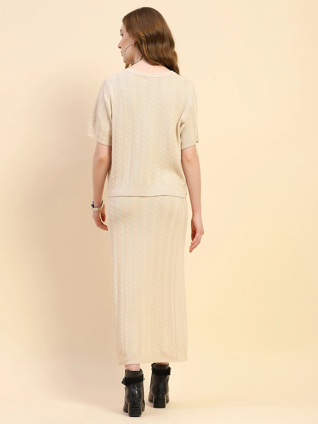 Beige Solid Viscose Blend Co-ord Set - Global Republic