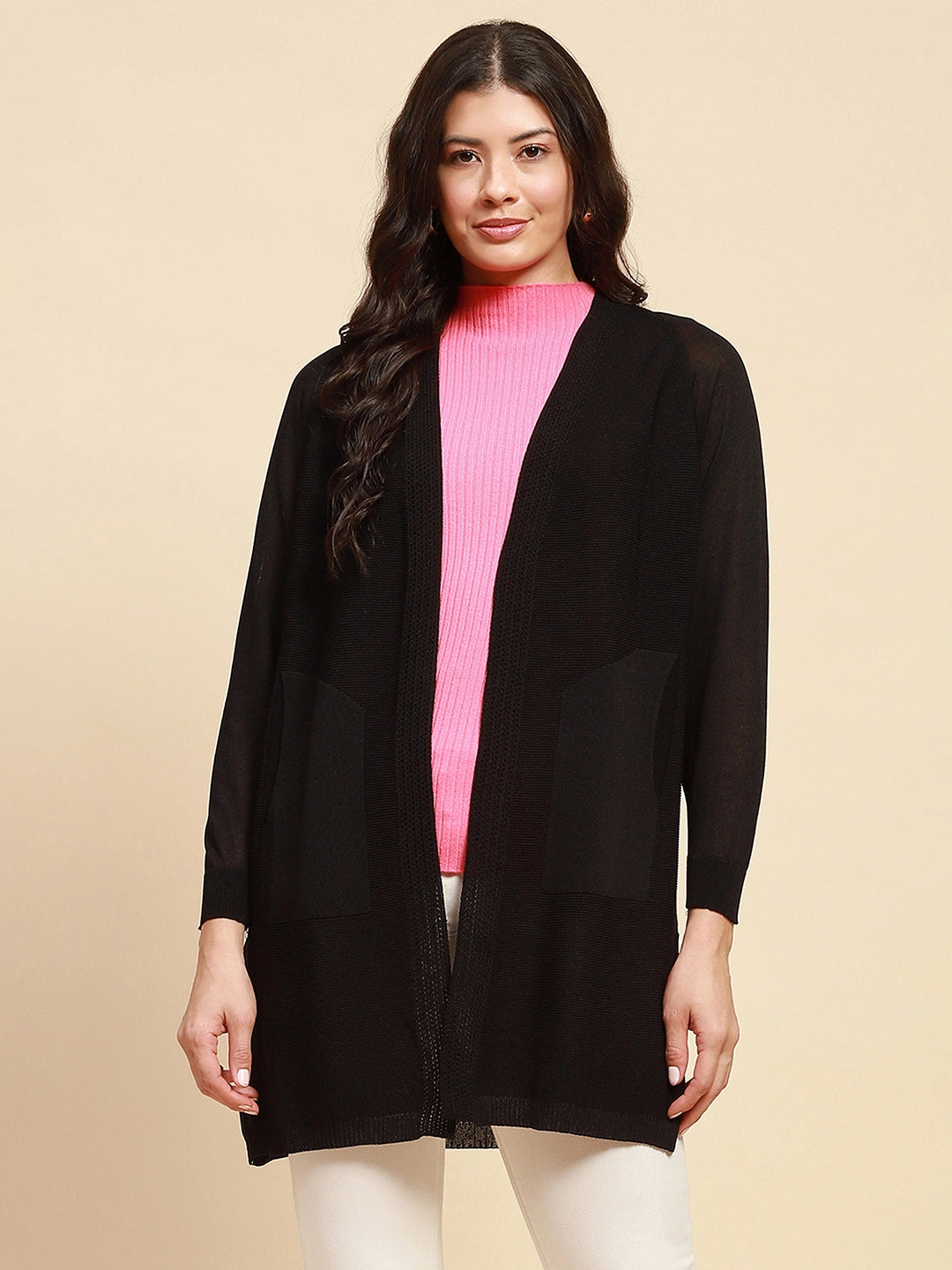 Black Viscose Loose Fit Winter Shrug - Global Republic