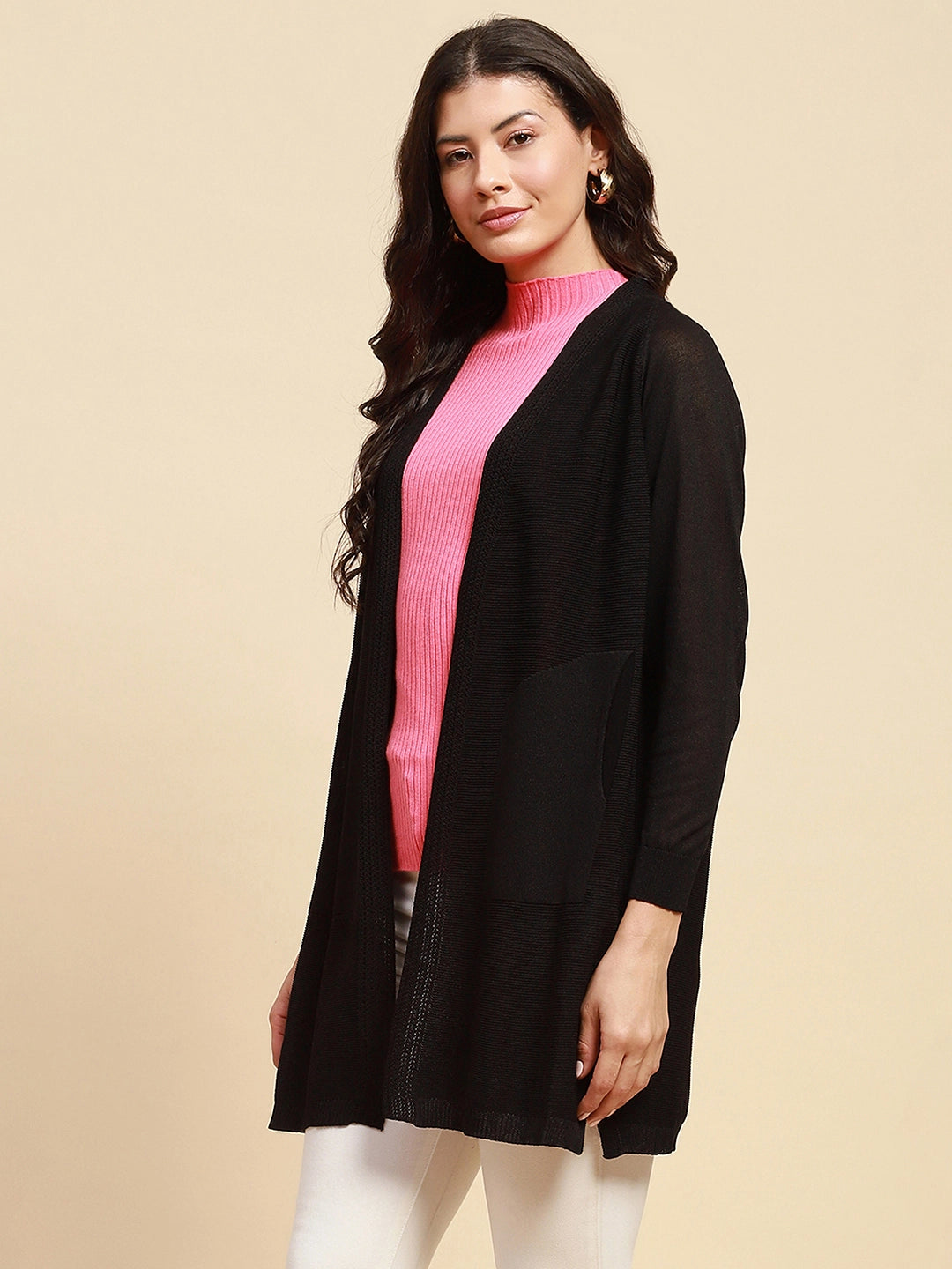 Black Viscose Loose Fit Winter Shrug - Global Republic