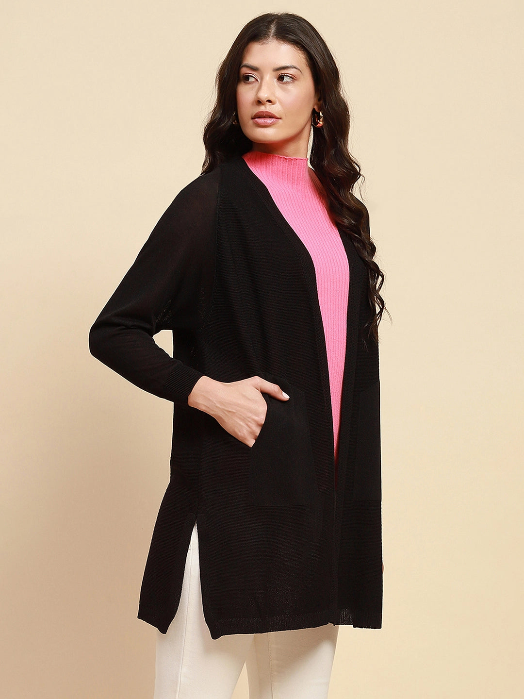 Black Viscose Loose Fit Winter Shrug - Global Republic