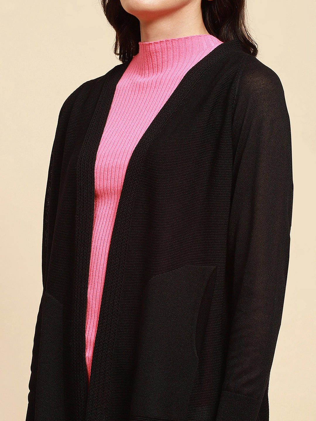 Black Viscose Loose Fit Winter Shrug - Global Republic