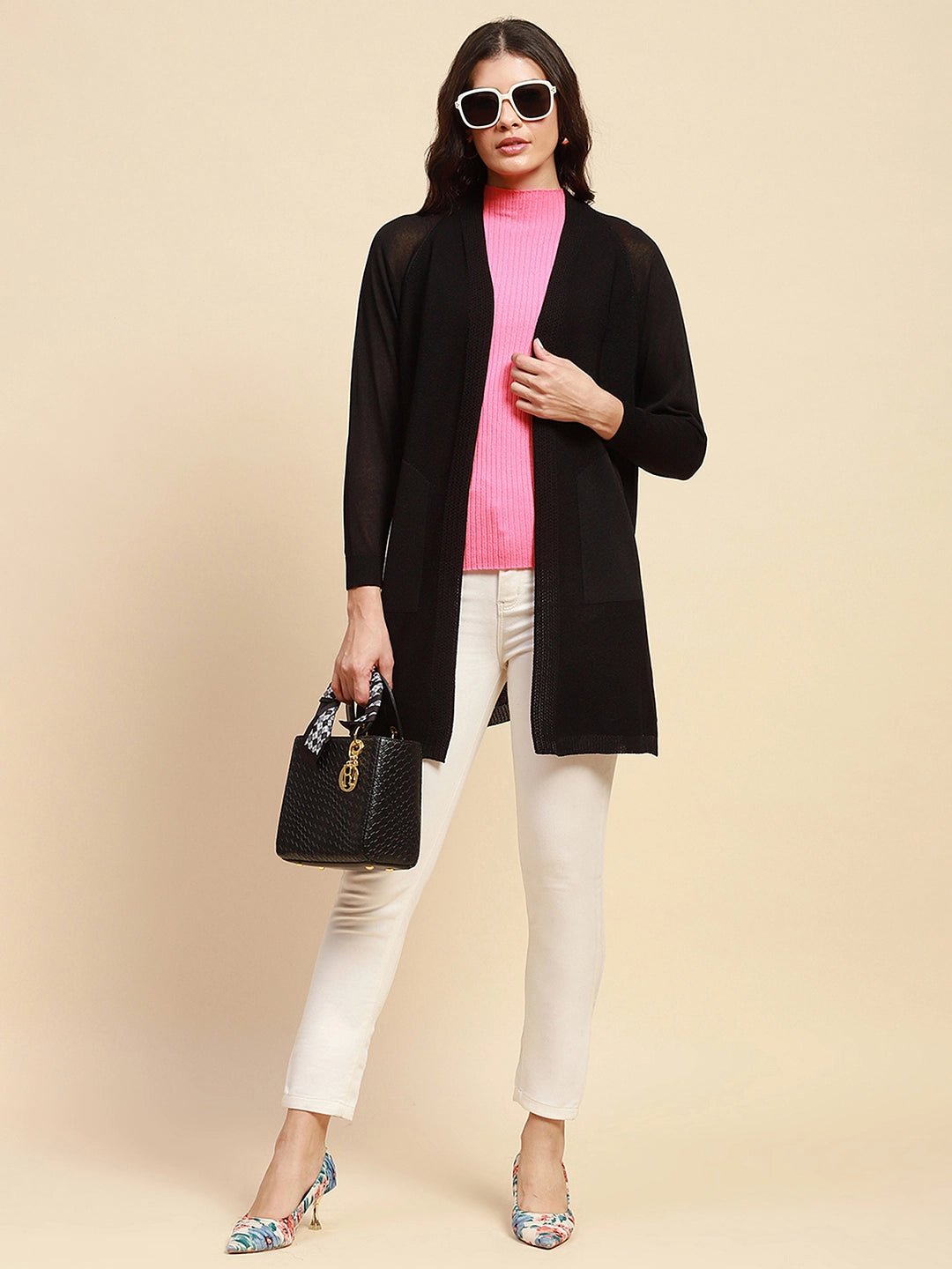 Black Viscose Loose Fit Winter Shrug - Global Republic