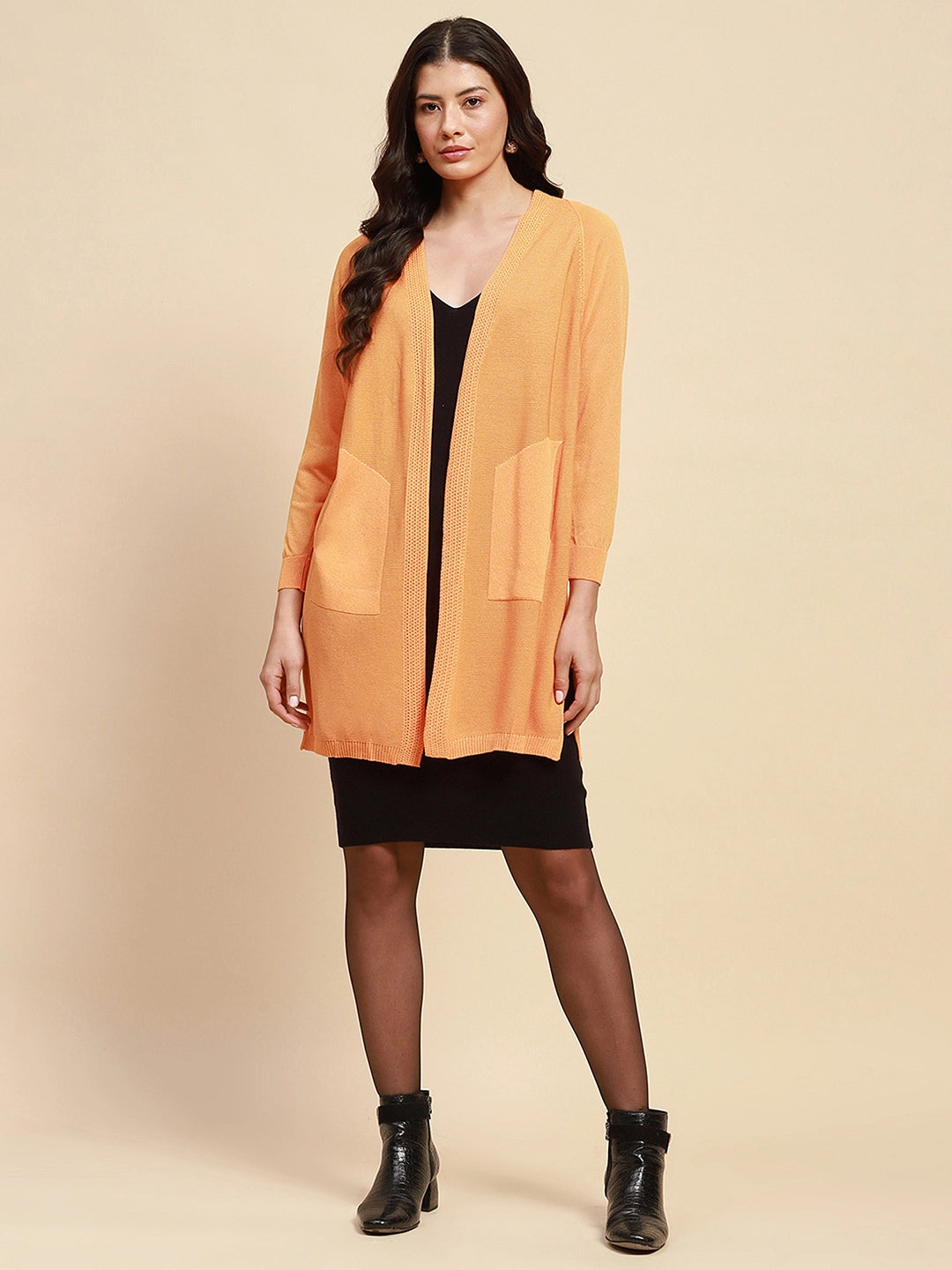 Yellow Viscose Loose Fit Winter Shrug - Global Republic
