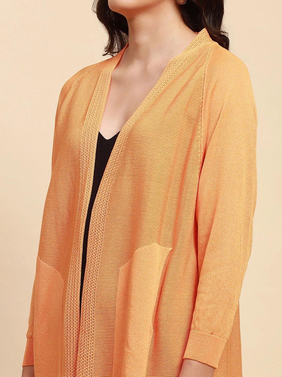 Yellow Viscose Loose Fit Winter Shrug - Global Republic