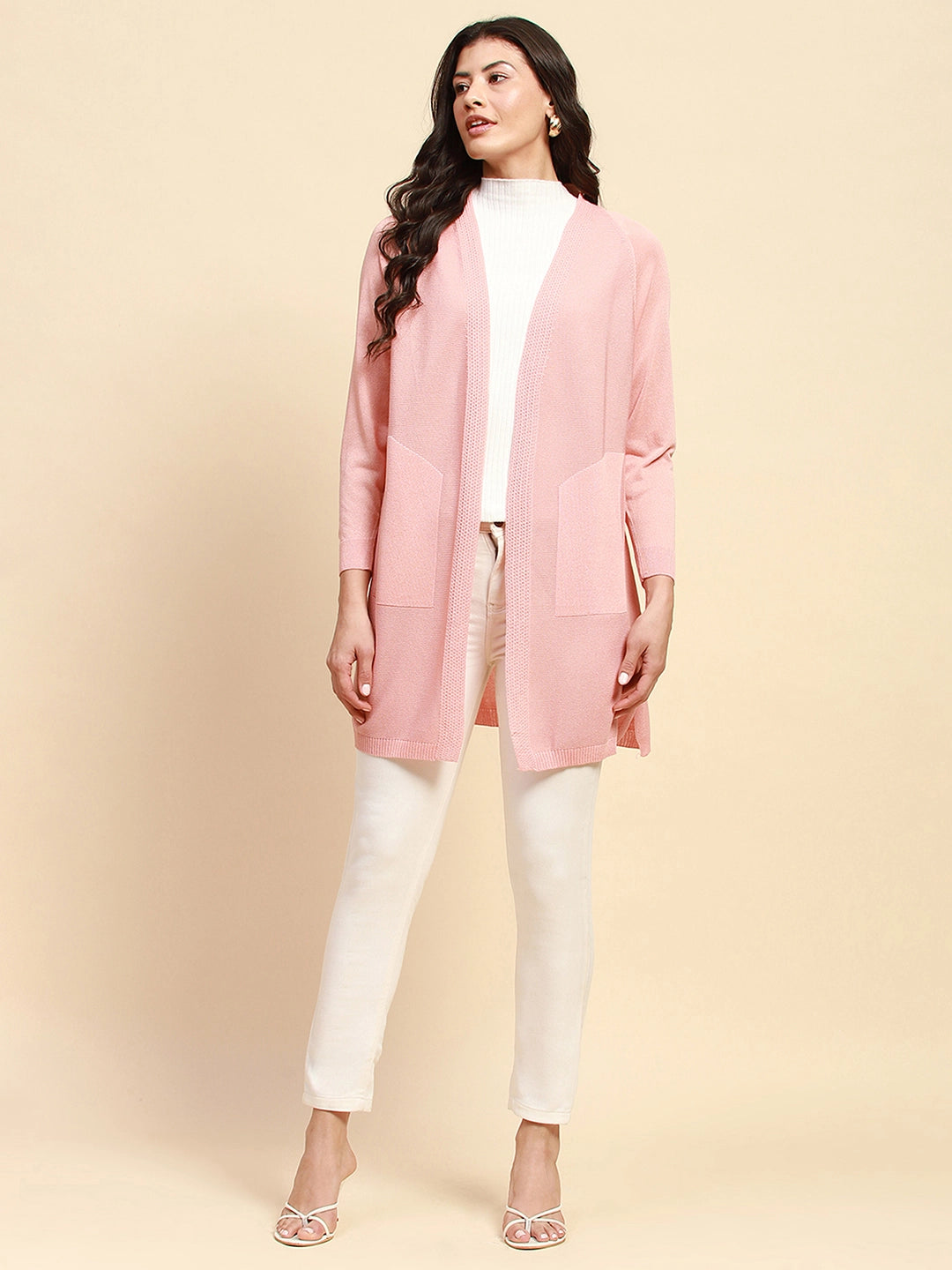 Pink Viscose Loose Fit Winter Shrug - Global Republic