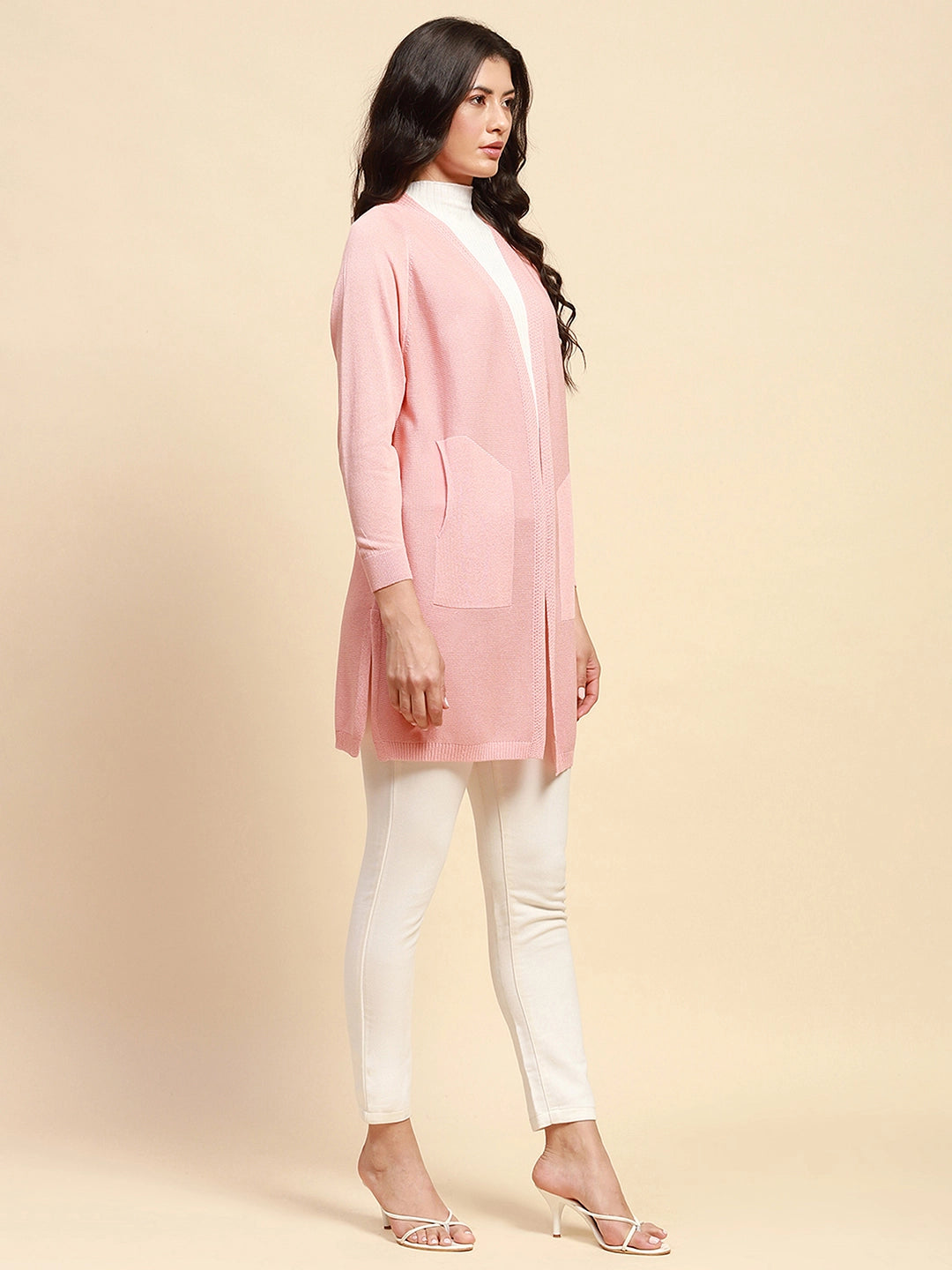 Pink Viscose Loose Fit Winter Shrug - Global Republic