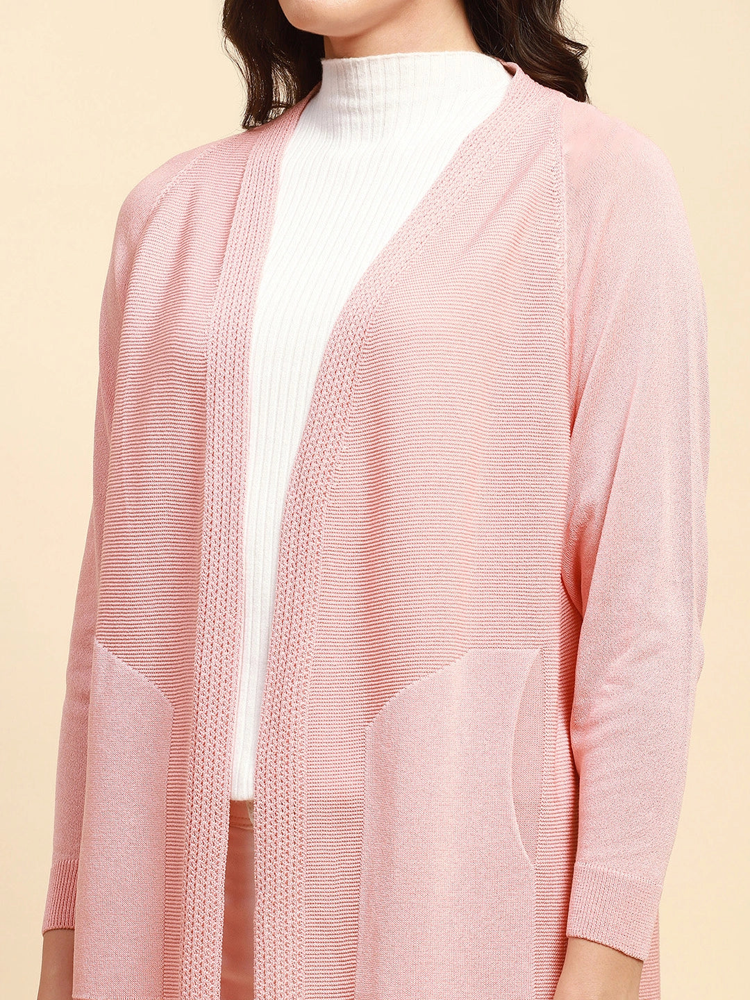Pink Viscose Loose Fit Winter Shrug - Global Republic