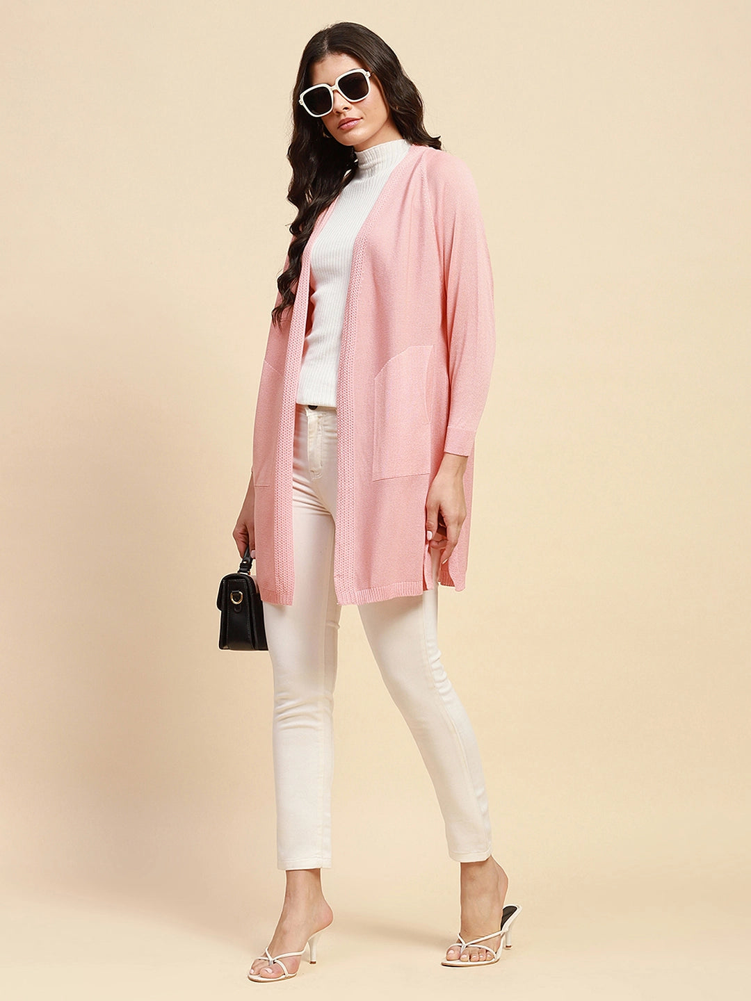 Pink Viscose Loose Fit Winter Shrug - Global Republic