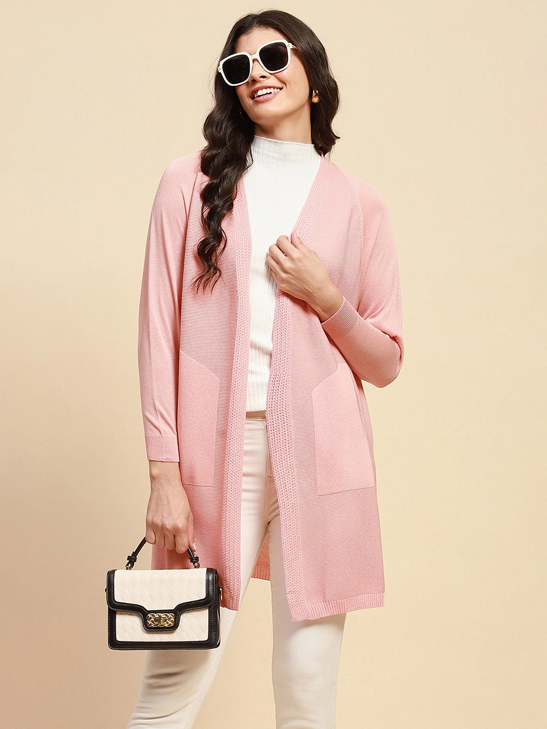 Pink Viscose Loose Fit Winter Shrug - Global Republic