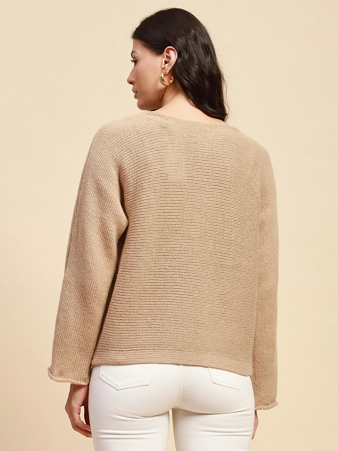 Khaki Loose Embroidered Pullover - Global Republic