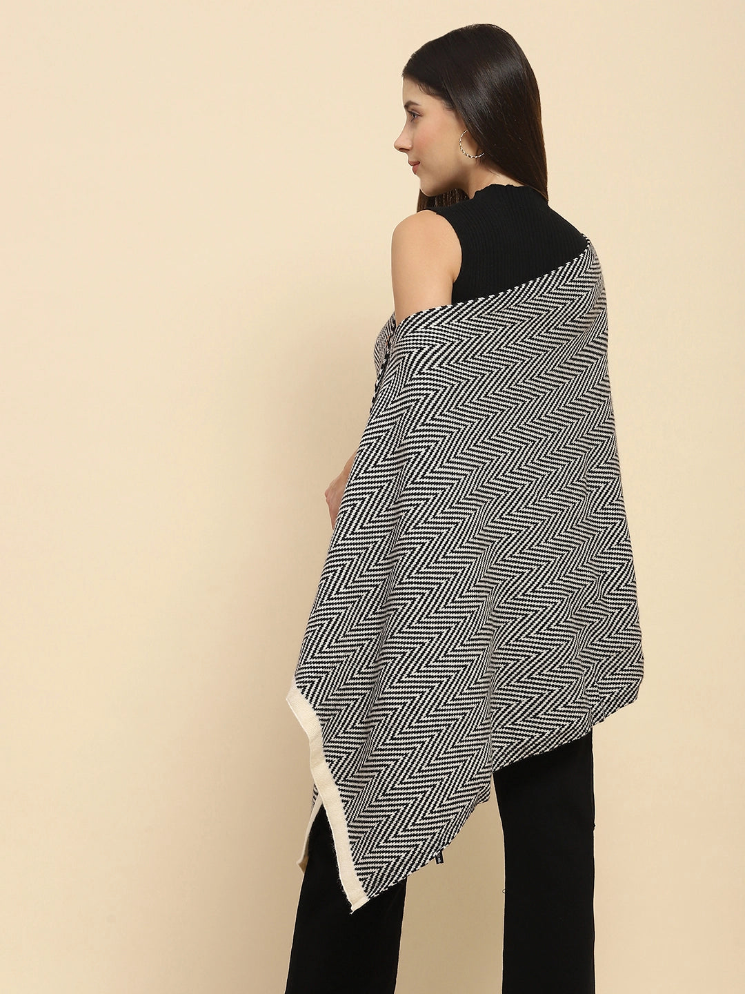 Black Viscose Knitted Loose Cape/Shawl - Global Republic