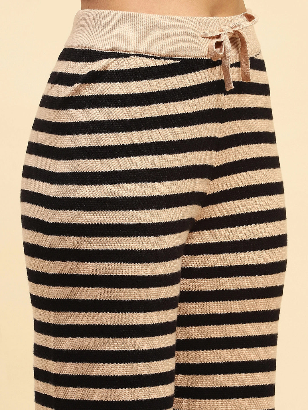 Black And Beige Striped Viscose Lower - Global Republic