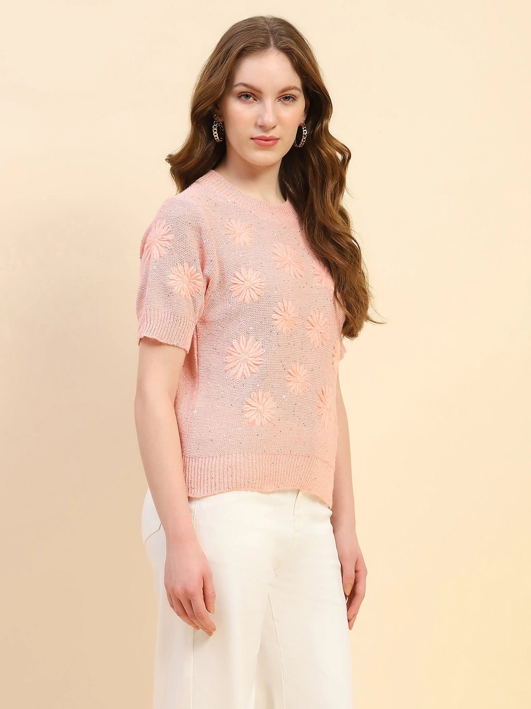 Pink Embroidered Acrylic Blend Pullover - Global Republic
