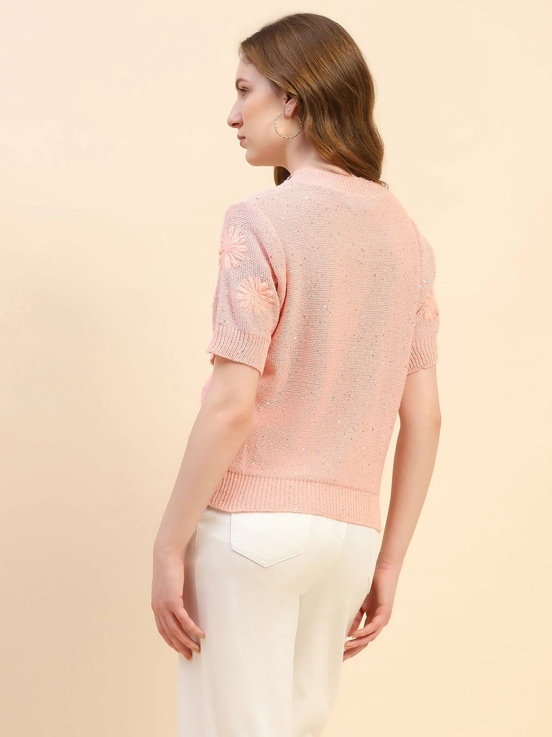 Pink Embroidered Acrylic Blend Pullover - Global Republic