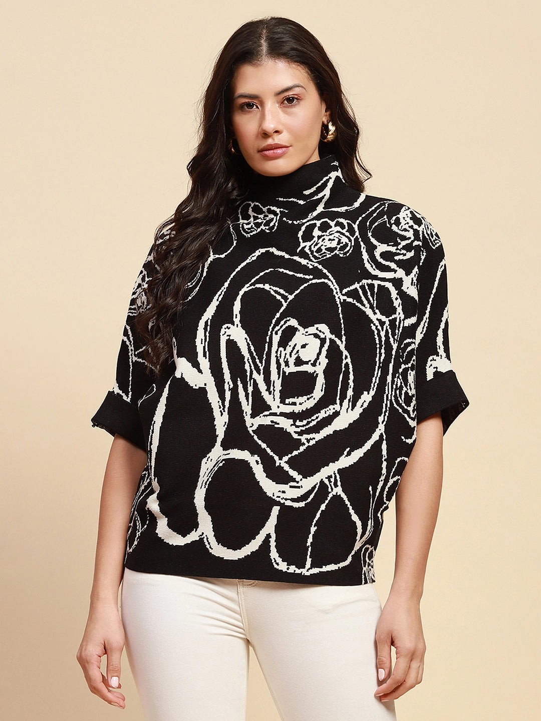 Black Viscose Blend Loose Fit Pullover - Global Republic