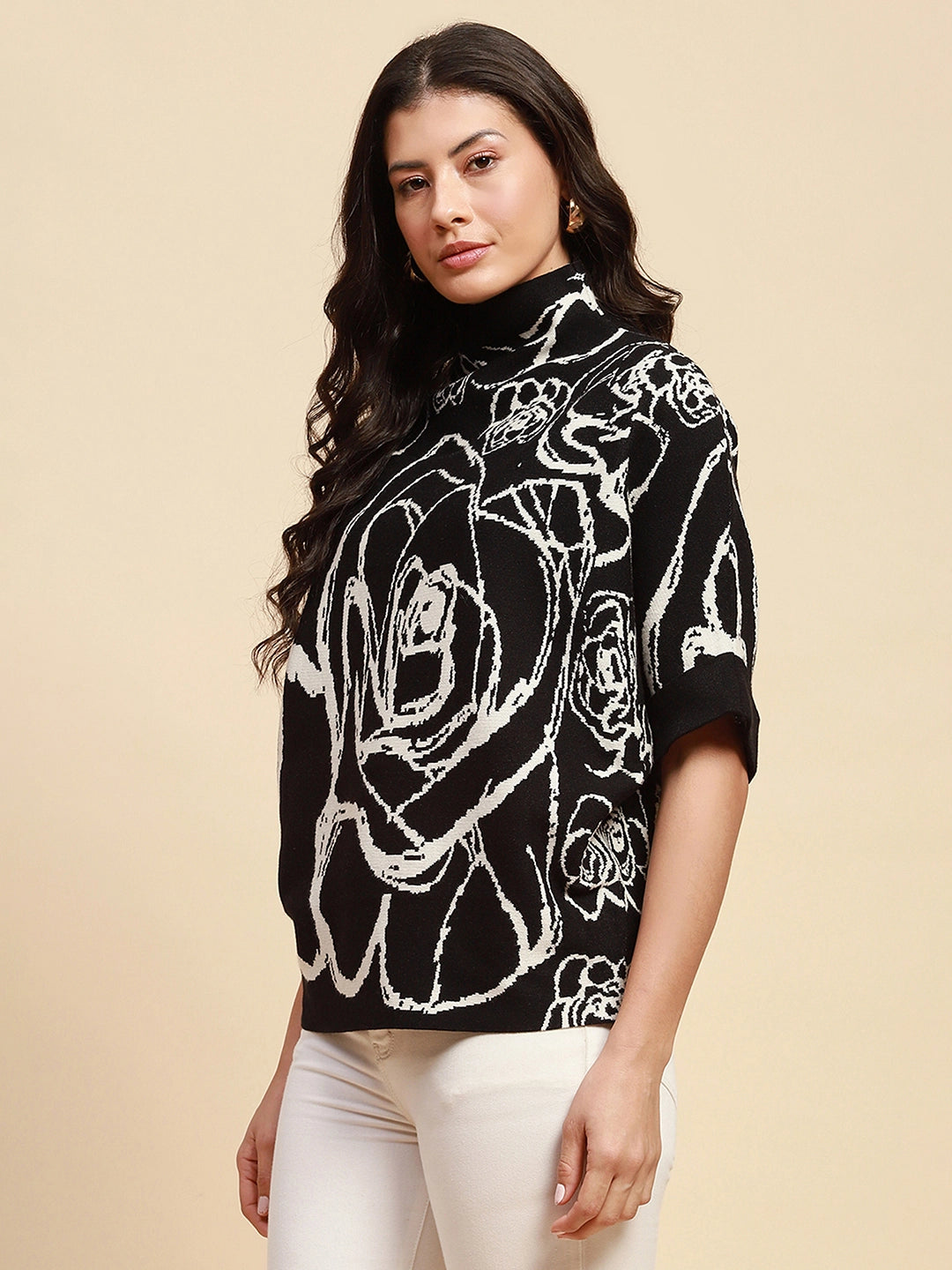 Black Viscose Blend Loose Fit Pullover - Global Republic