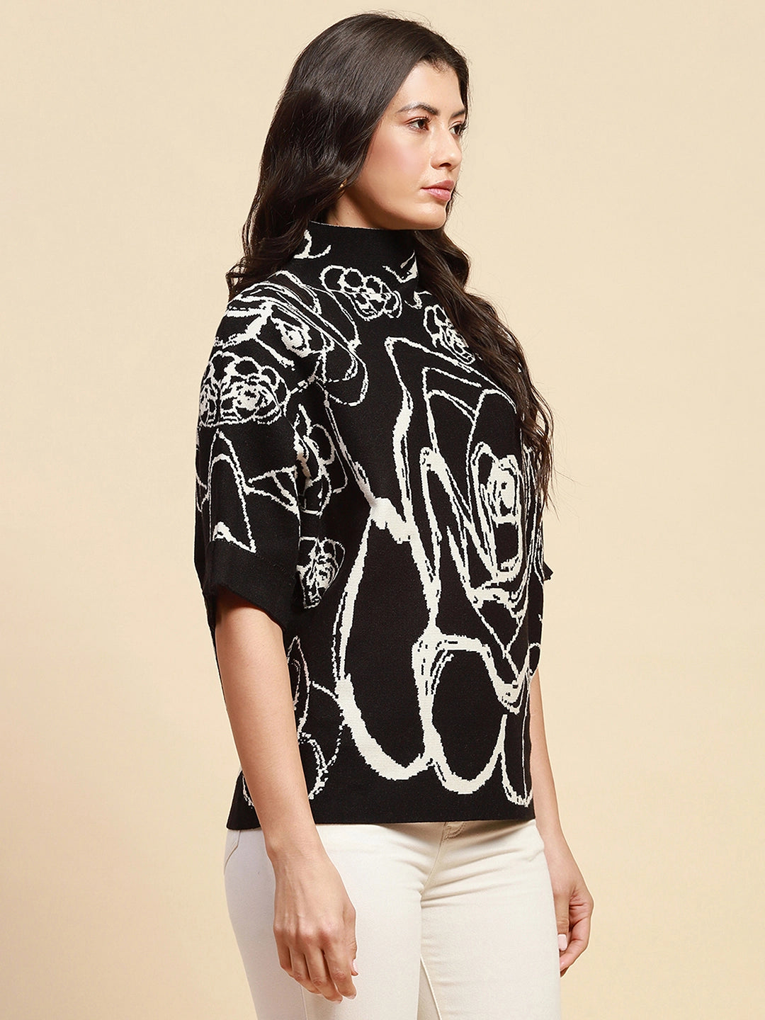 Black Viscose Blend Loose Fit Pullover - Global Republic