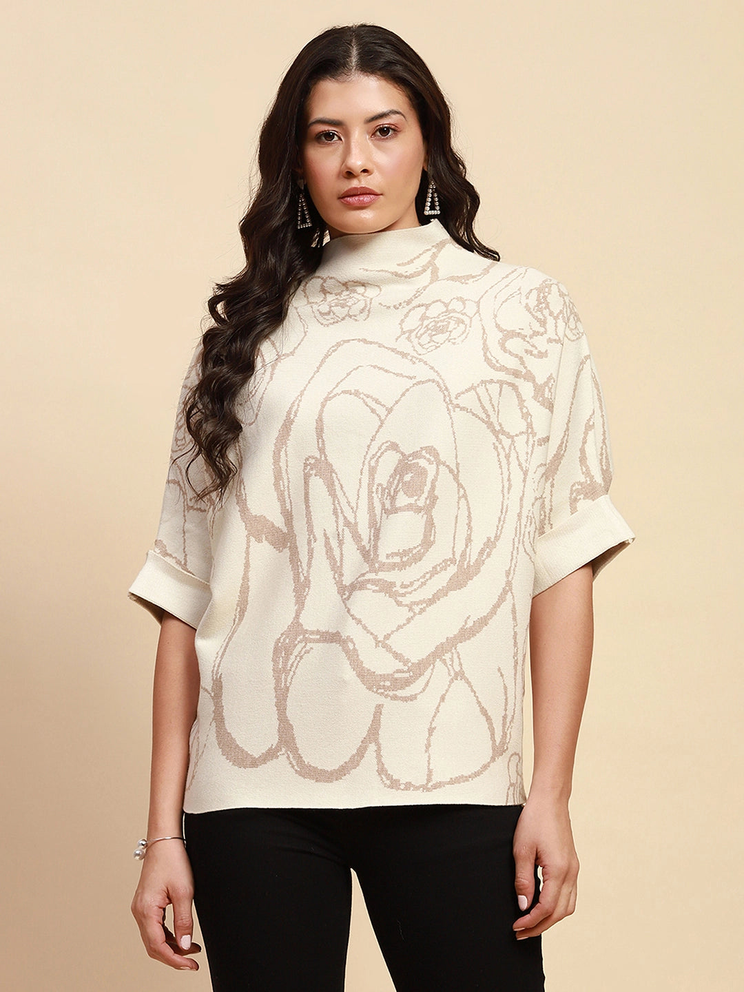 Off White Viscose Loose Fit Pullover - Global Republic