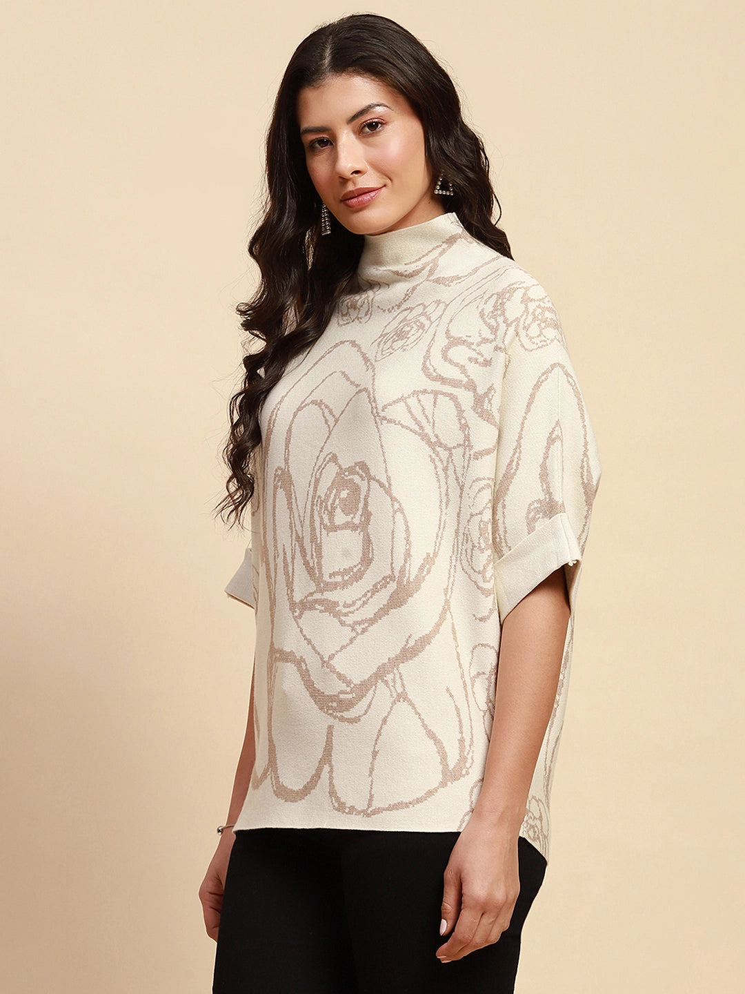 Off White Viscose Loose Fit Pullover - Global Republic