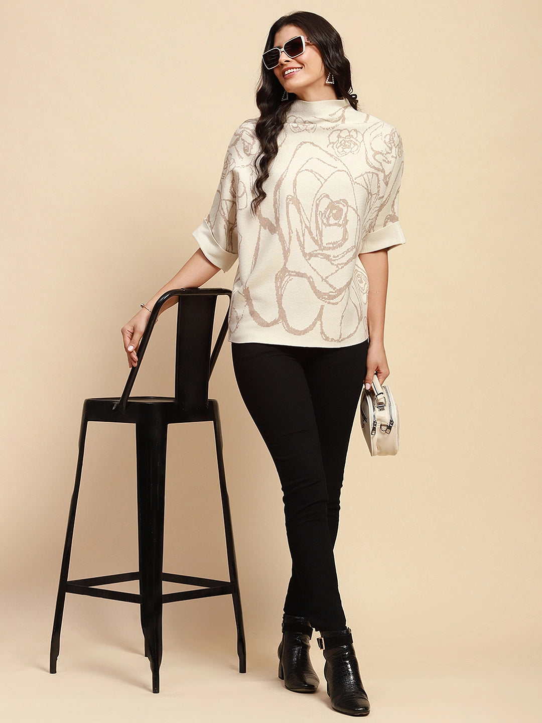 Off White Viscose Loose Fit Pullover - Global Republic