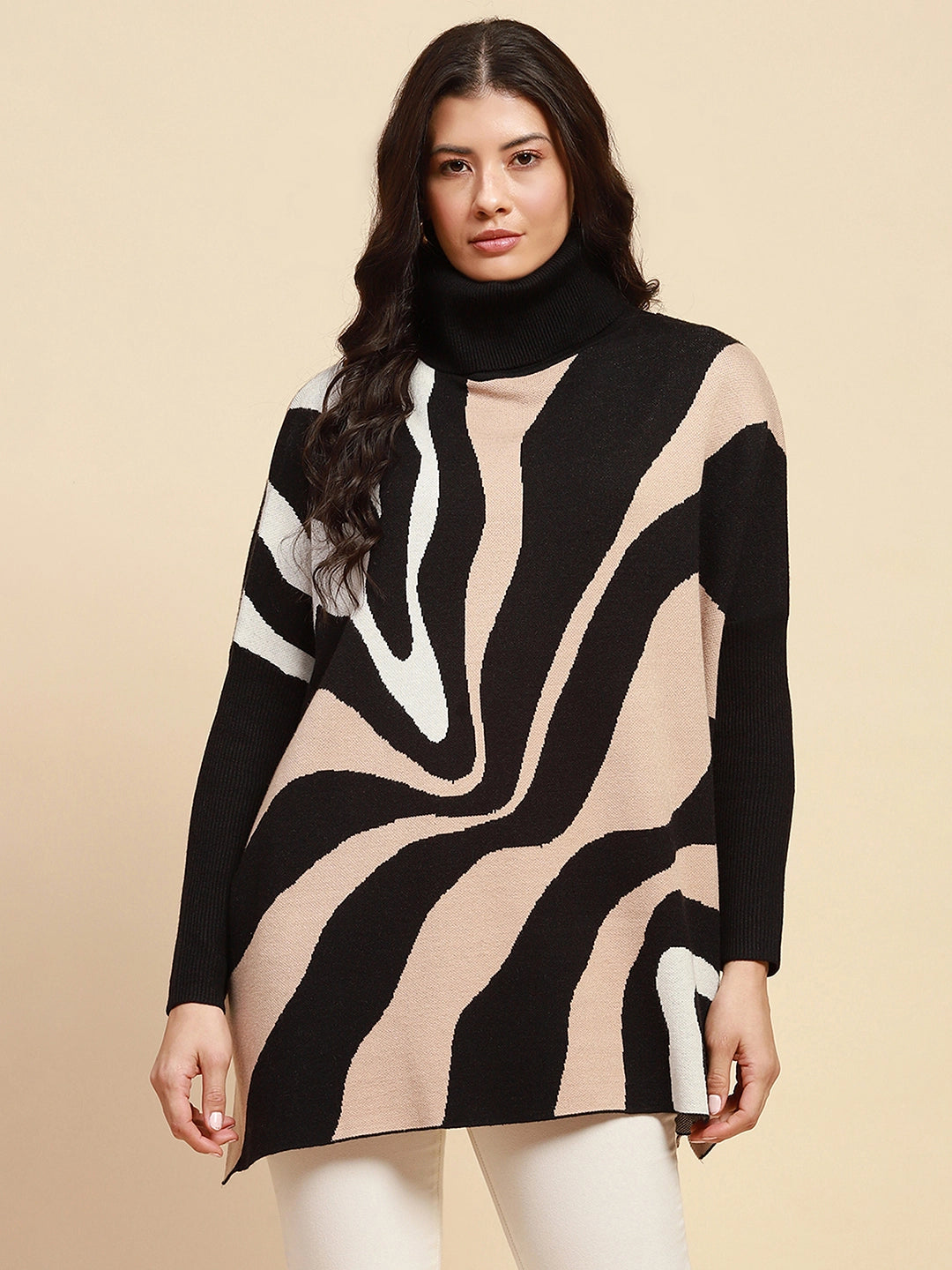 Beige Loose Fit Viscose Blend Pullover - Global Republic