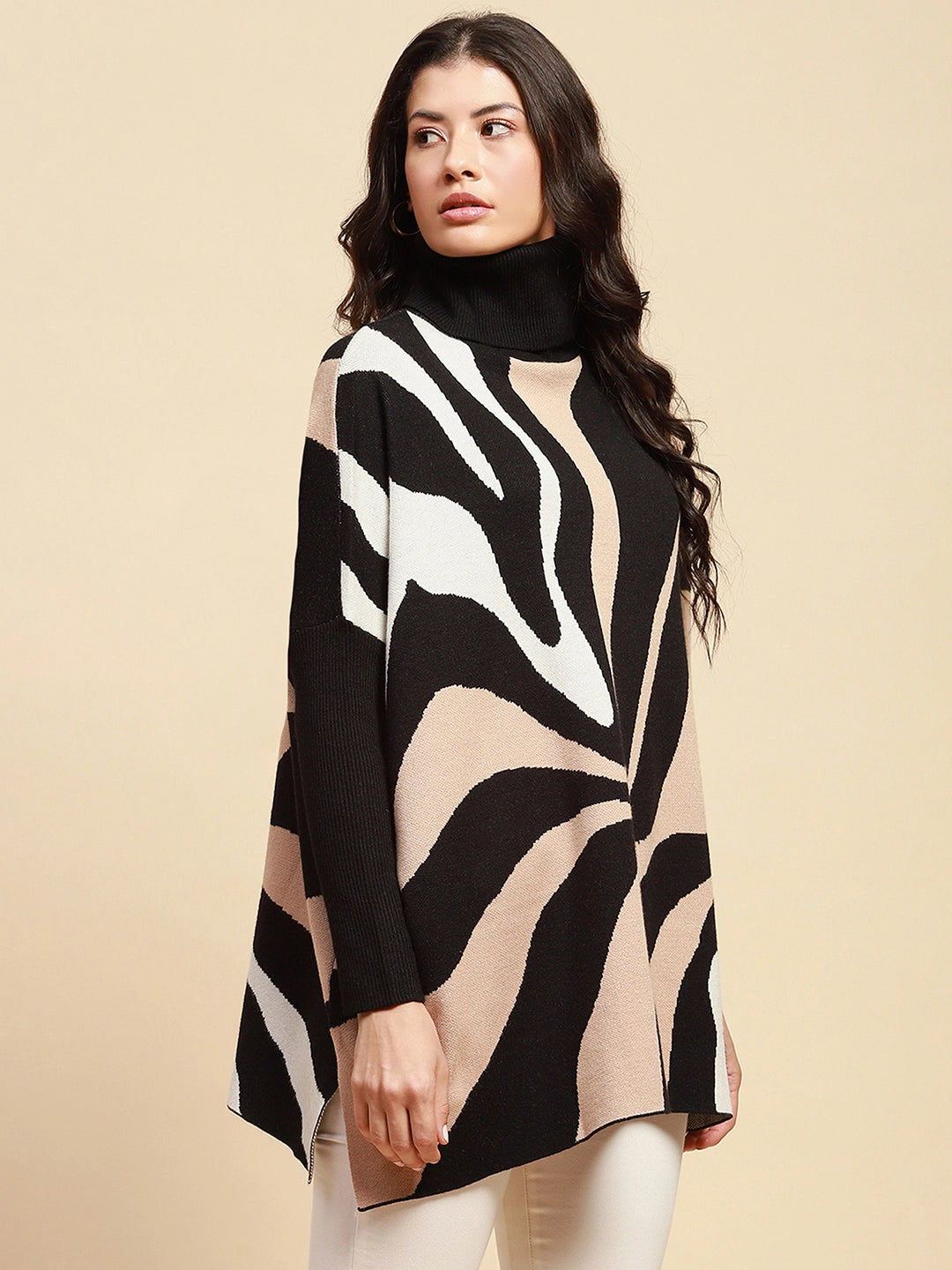 Beige Loose Fit Viscose Blend Pullover - Global Republic