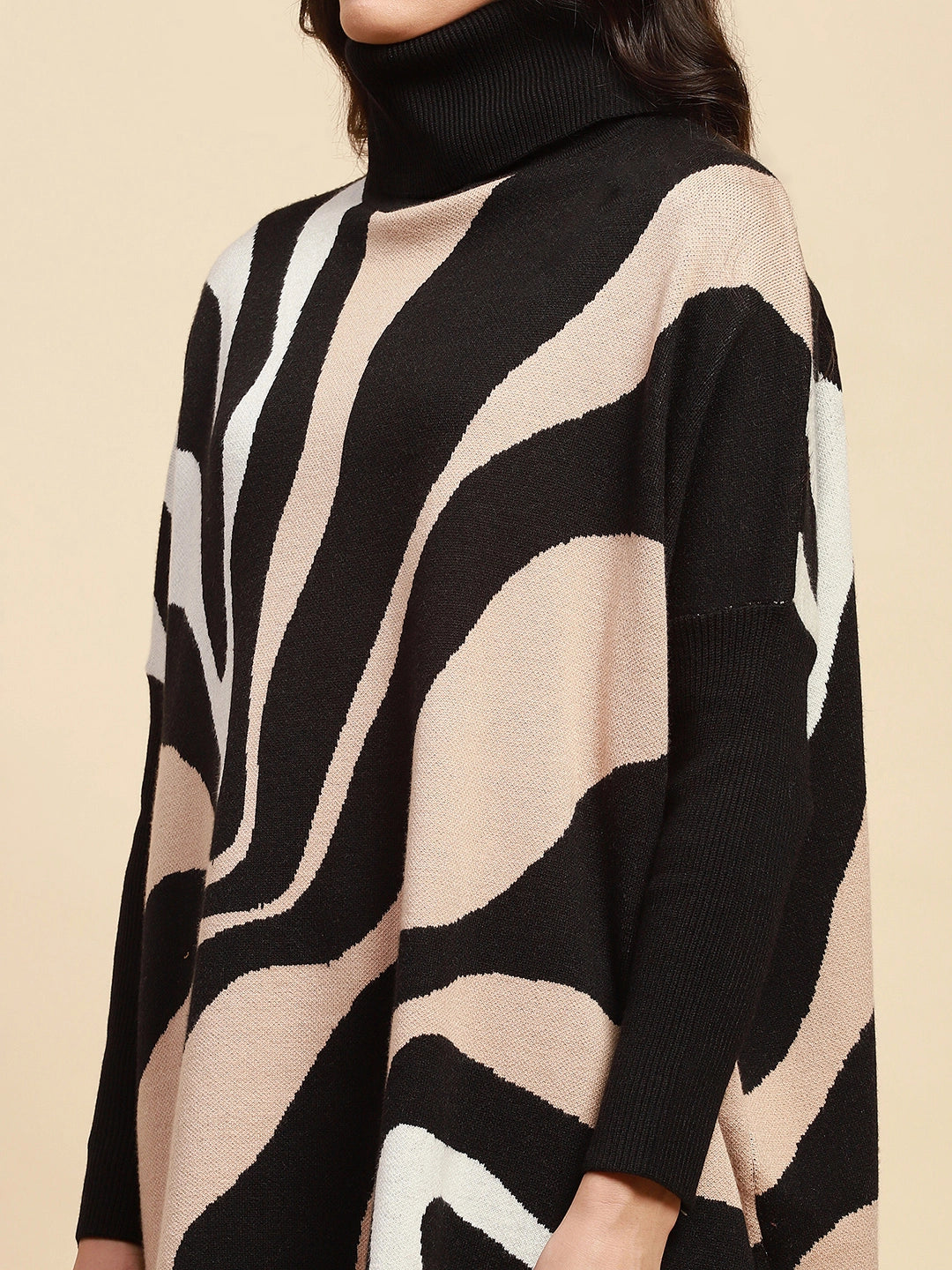 Beige Loose Fit Viscose Blend Pullover - Global Republic