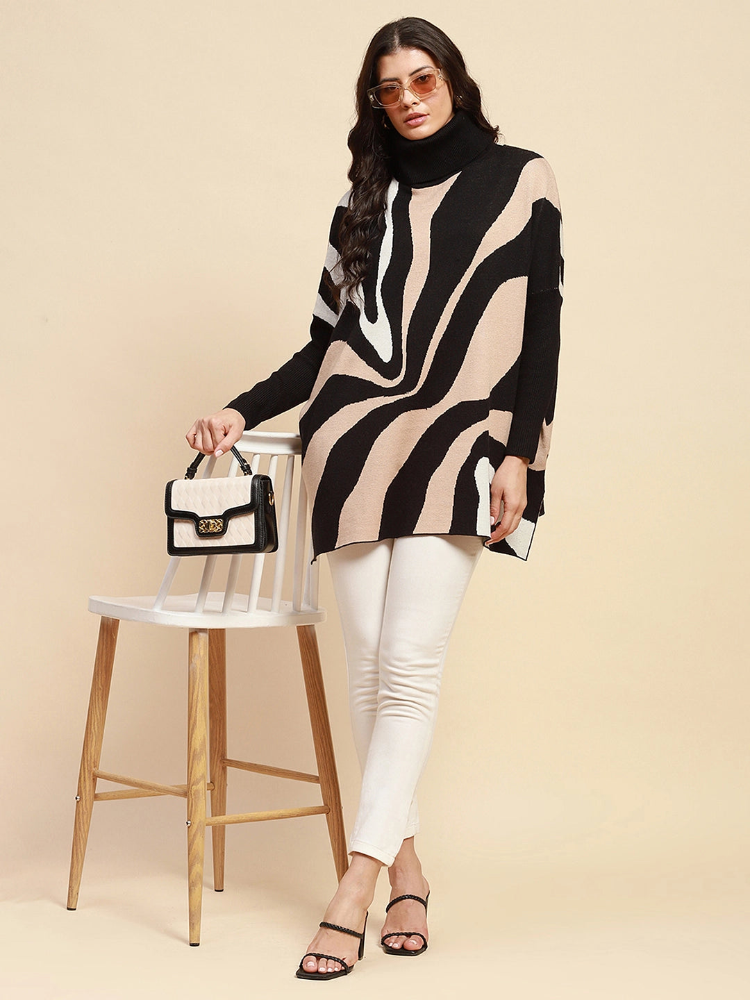 Beige Loose Fit Viscose Blend Pullover - Global Republic