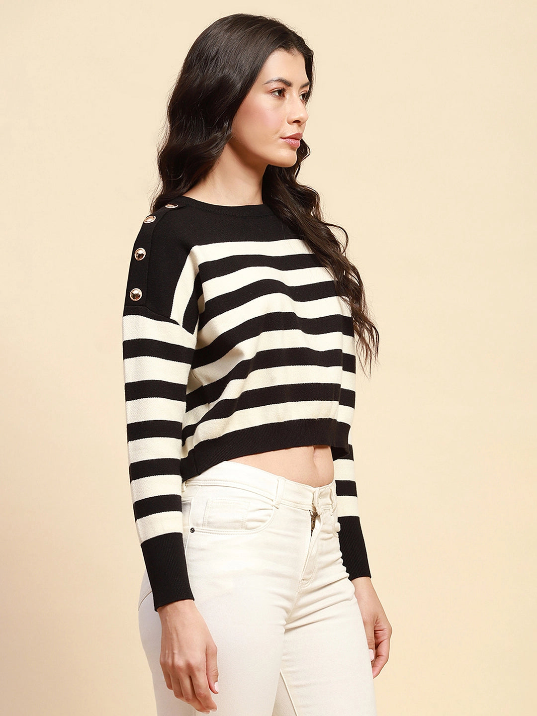 Black Boxy Fit Viscose Crop Pullover - Global Republic