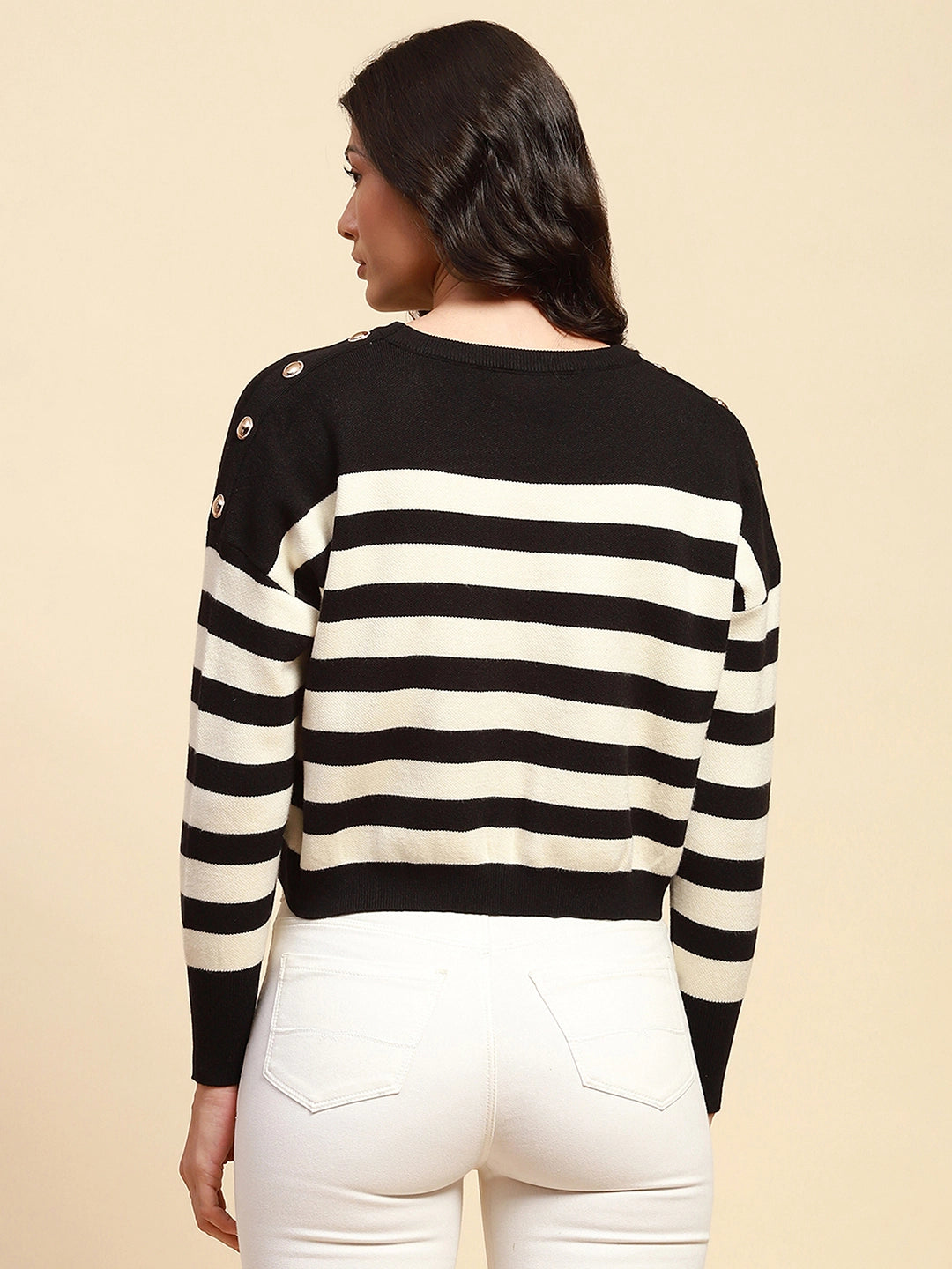 Black Boxy Fit Viscose Crop Pullover - Global Republic