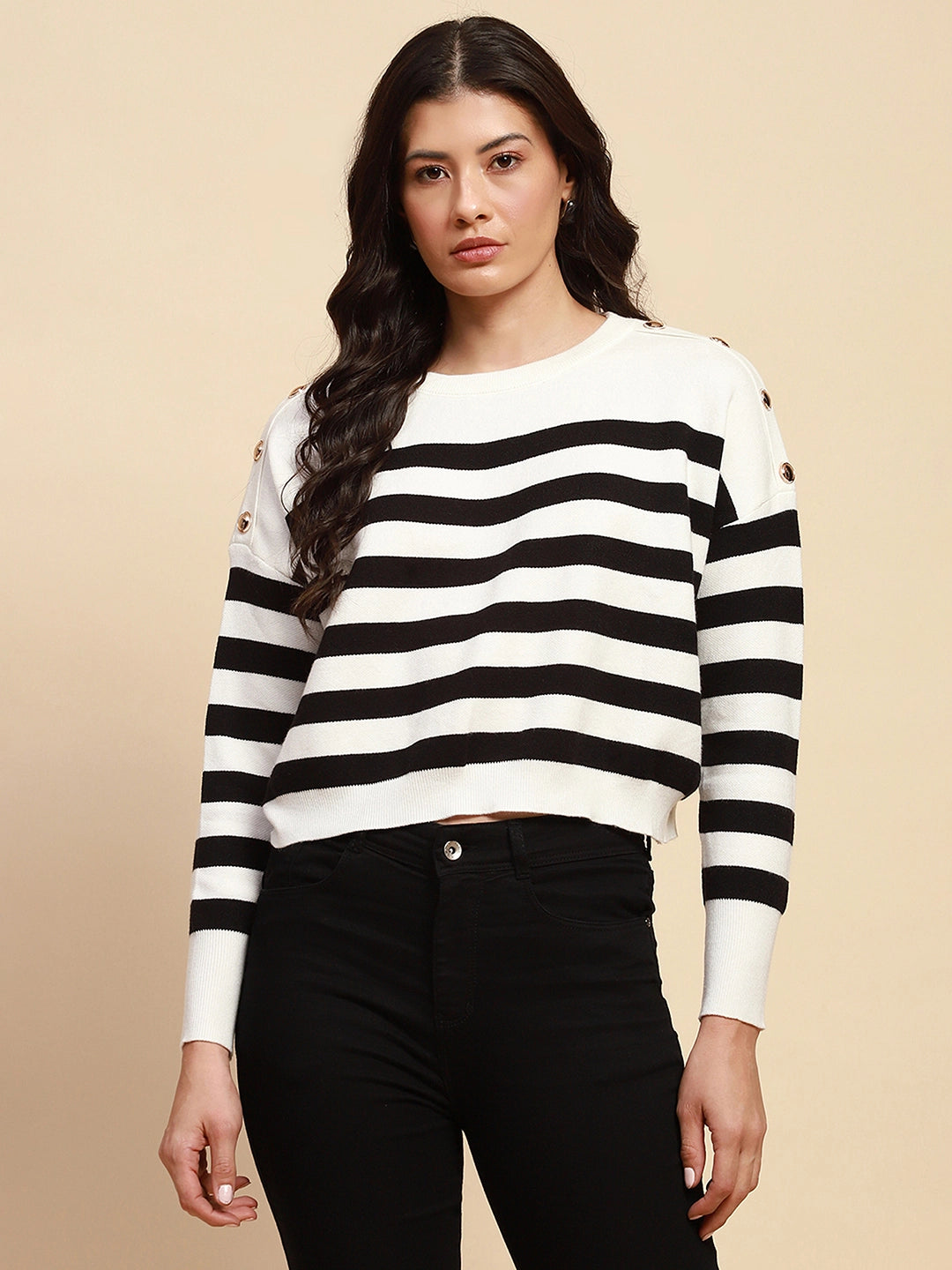 White Viscose Boxy Fit Crop Pullover - Global Republic