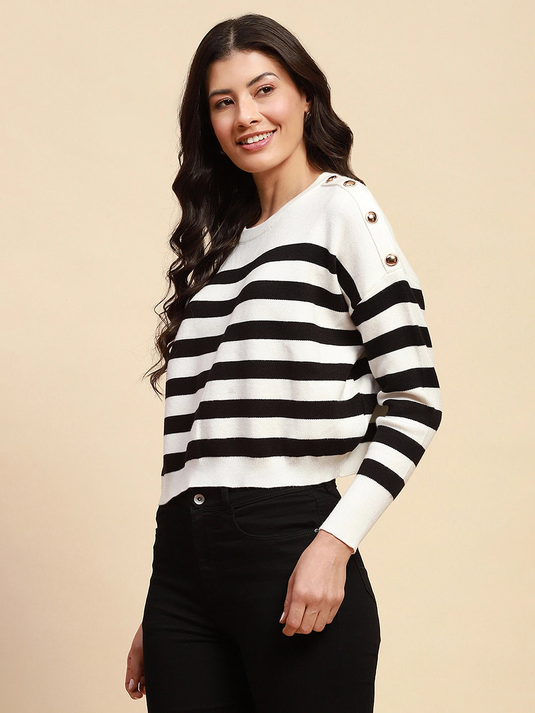 White Viscose Boxy Fit Crop Pullover - Global Republic