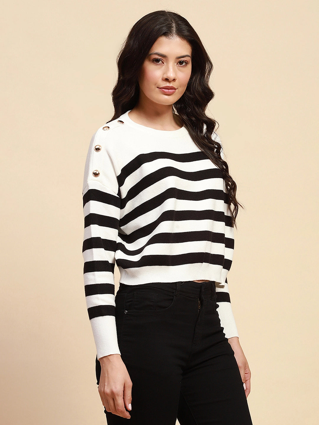 White Viscose Boxy Fit Crop Pullover - Global Republic