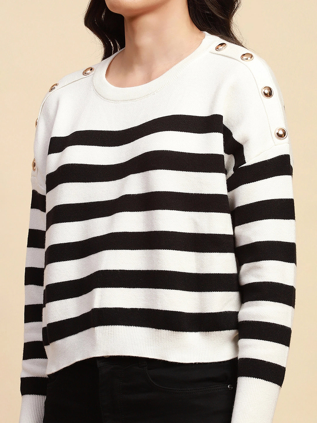 White Viscose Boxy Fit Crop Pullover - Global Republic