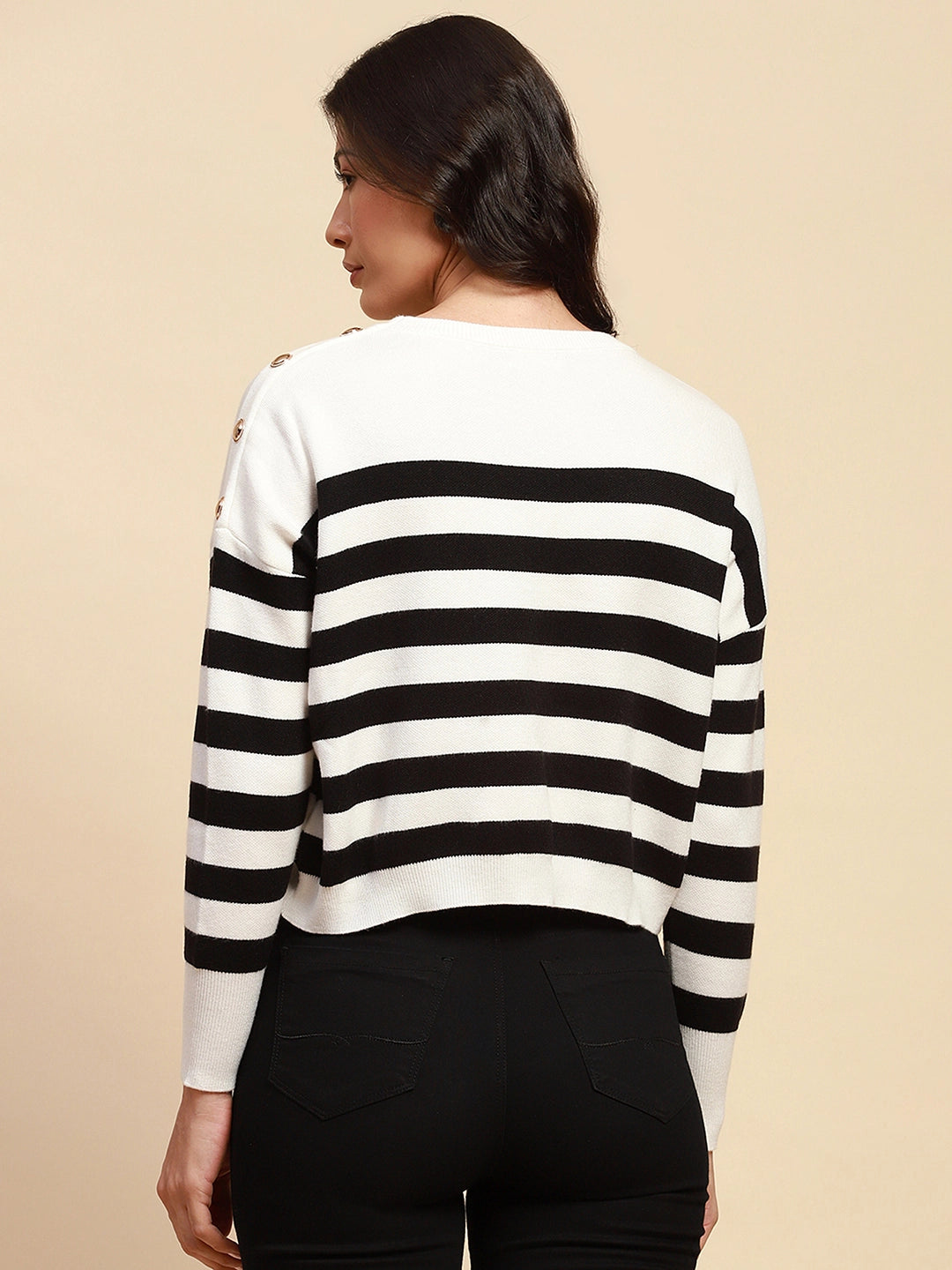 White Viscose Boxy Fit Crop Pullover - Global Republic