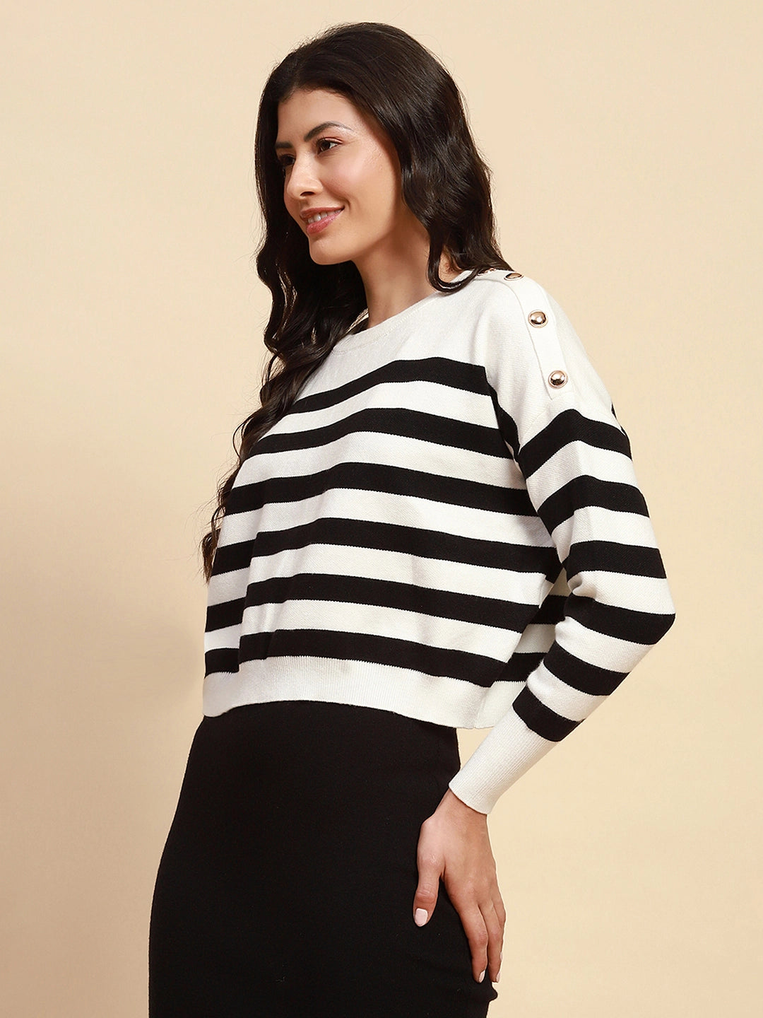White Viscose Blend Boxy Fit Crop Pullover For Women-Combo Set Testing - Global Republic