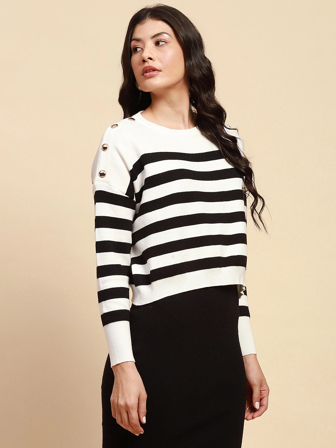White Viscose Blend Boxy Fit Crop Pullover For Women-Combo Set Testing - Global Republic