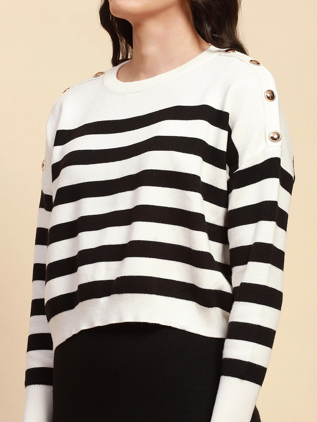 White Viscose Blend Boxy Fit Crop Pullover For Women-Combo Set Testing - Global Republic