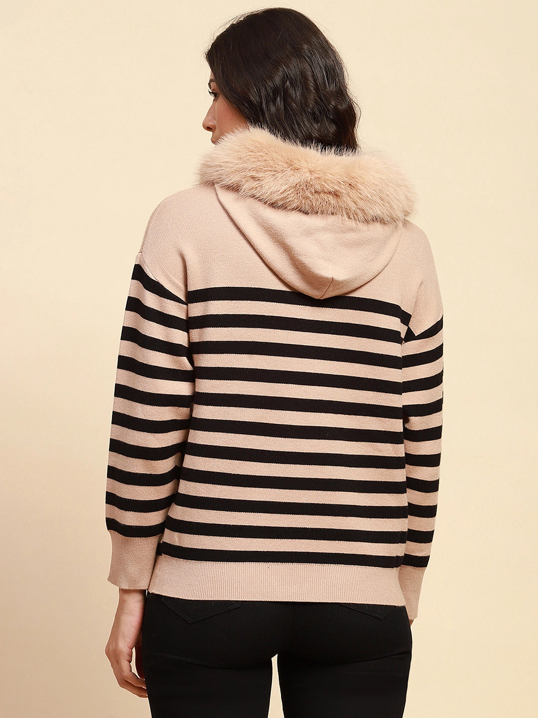Beige Viscose Relaxed Fit Pullover - Global Republic