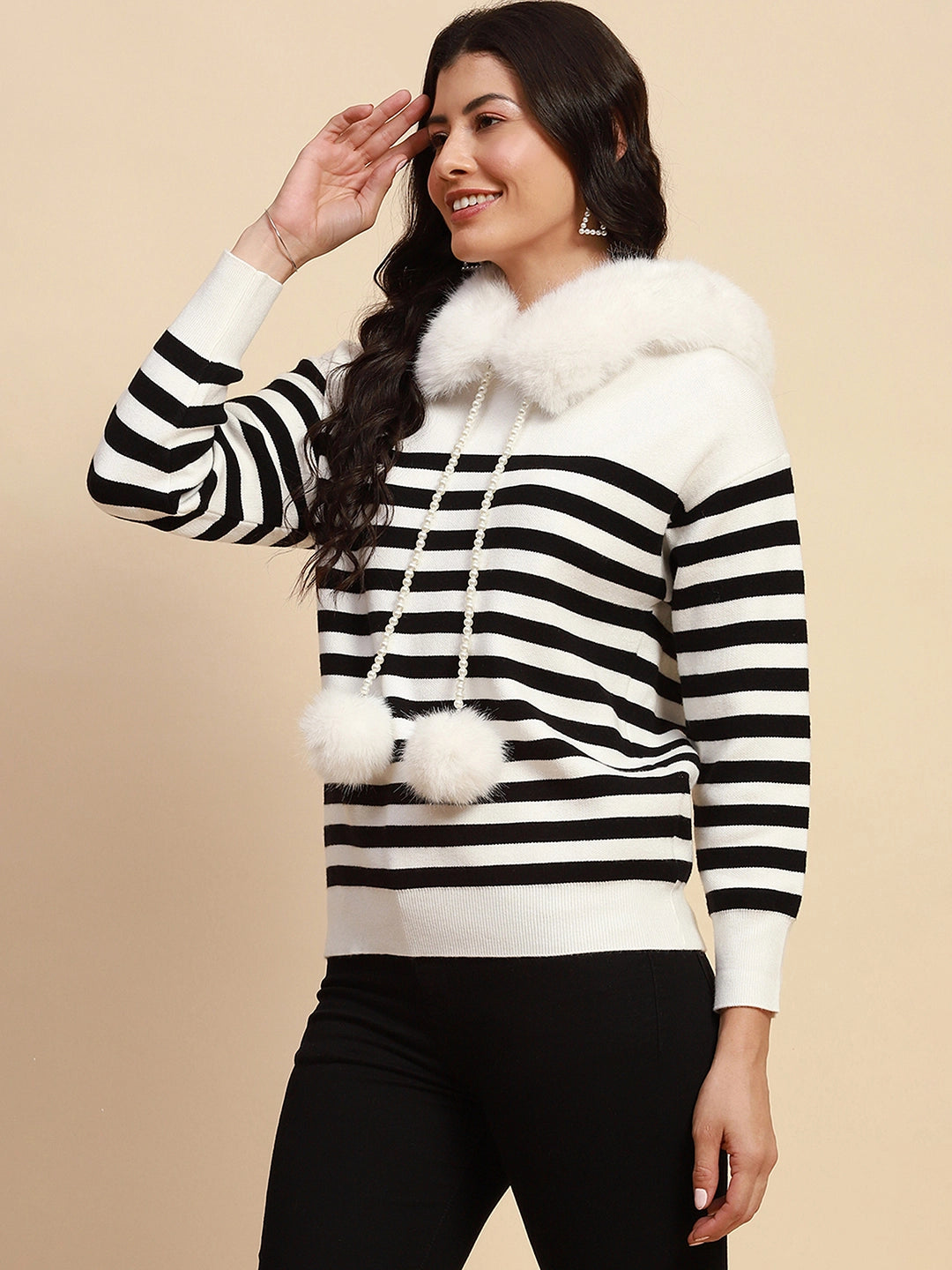White Viscose Relaxed Fit Pullover - Global Republic