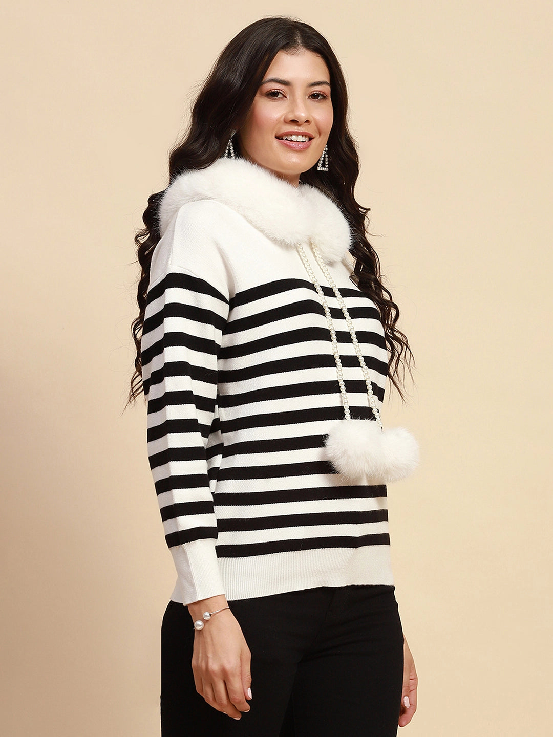 White Viscose Relaxed Fit Pullover - Global Republic